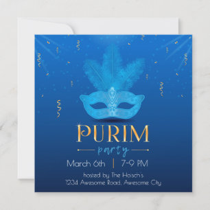 Invitation élégante de Pourim au masque bleu