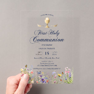 Invitation élégante de Première Communion florale