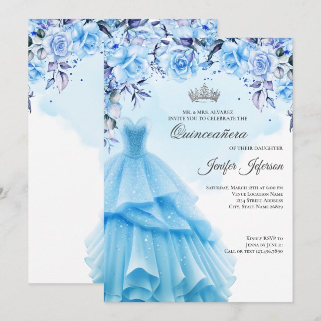 Invitation élégante de Quinceanera (Devant / Derrière)