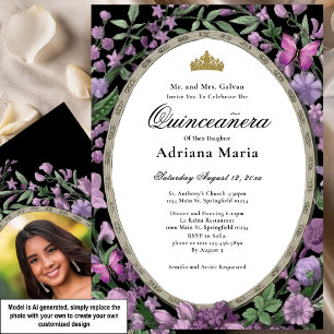 Invitation élégante de Quinceanera à fleurs roses