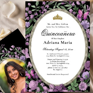 Invitation élégante de Quinceanera à fleurs roses