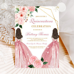 Invitation Élégante de Quinceañera aux Fleurs