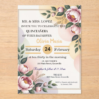 Invitation Élégante de Quinceañera aux Fleurs – Mo