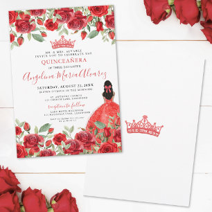 Invitation Élégante de Quinceañera aux Roses Rouge