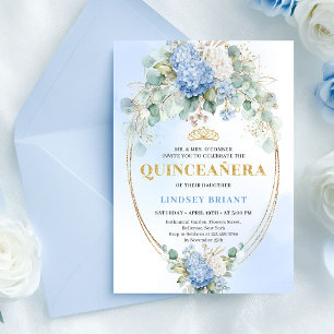 Invitation élégante de Quinceañera bleu hydrangea