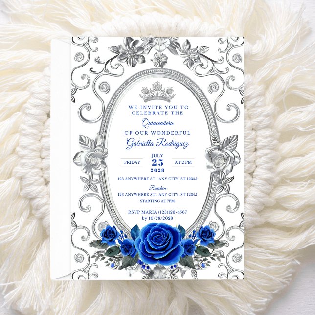 Invitation élégante de Quinceañera Fleur Bleu Z3 (Créateur téléchargé)