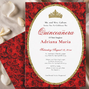Invitation élégante de Quinceanera Fleurs Rouge Or