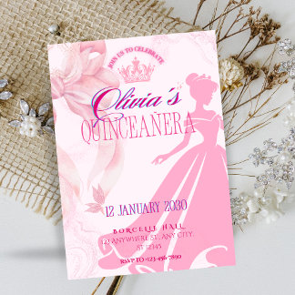 Invitation élégante de Quinceañera princesse rose