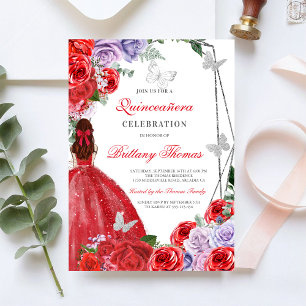Invitation élégante de Quinceañera rouge