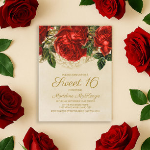 Invitation élégante de roses rouges pour un annive