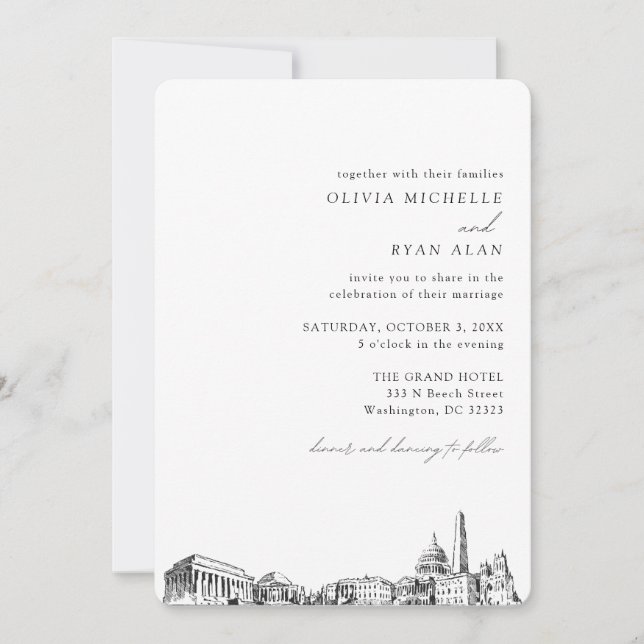 Invitation élégante de Skyline Mariage Washington  (Devant)