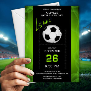 Invitation élégante de soccer vert et noir pour an