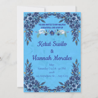 Invitation élégante de Walimah aux fleurs bleues