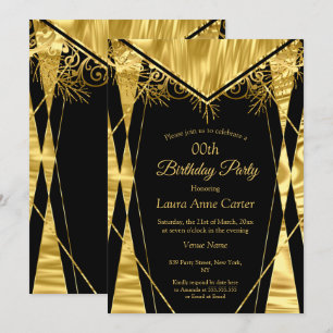 Invitation Elégante Déco Black Gold Faux Foil Fête d'annivers