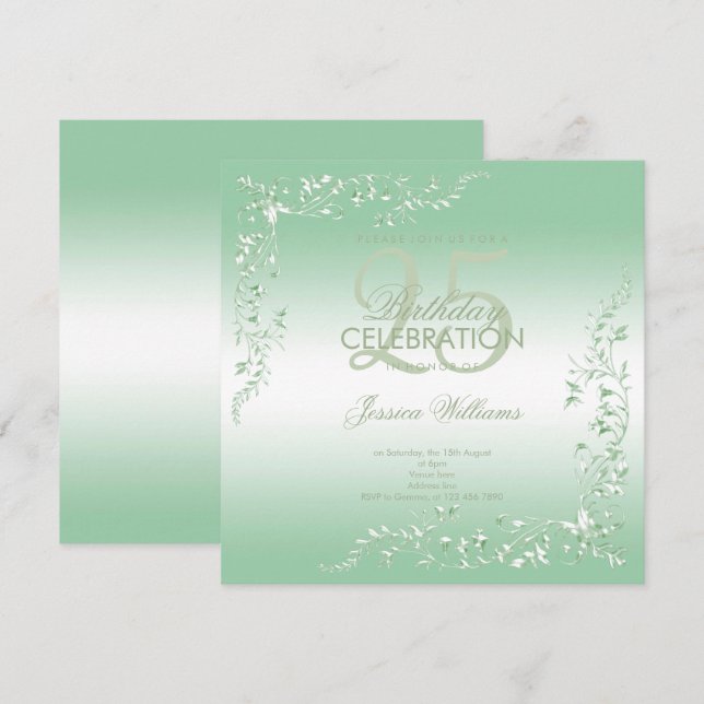 Invitation Élégante décoration d'émeraude 25e anniversaire (Devant / Derrière)
