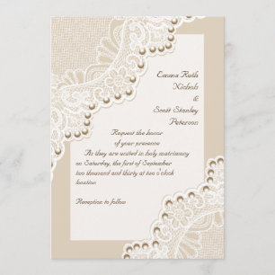 Invitation Elégante dentelle blanche avec perles mariage