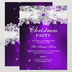 Invitation Élégante dentelle Bow violet fête de Noël