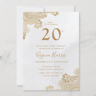 Invitation Elégante dentelle d'or Ornate Vingt-20e anniversai