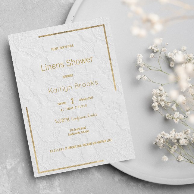 Invitation Elégante dentelle fleurie or blanc Couples Douche  (Elegant white gold floral lace Couples Shower)