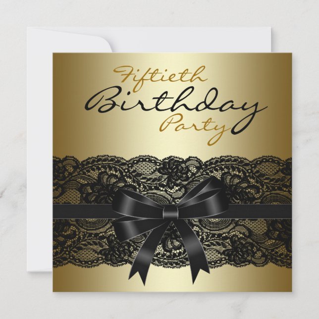 Invitation Élégante dentelle noire et or fête d'anniversaire (Devant)