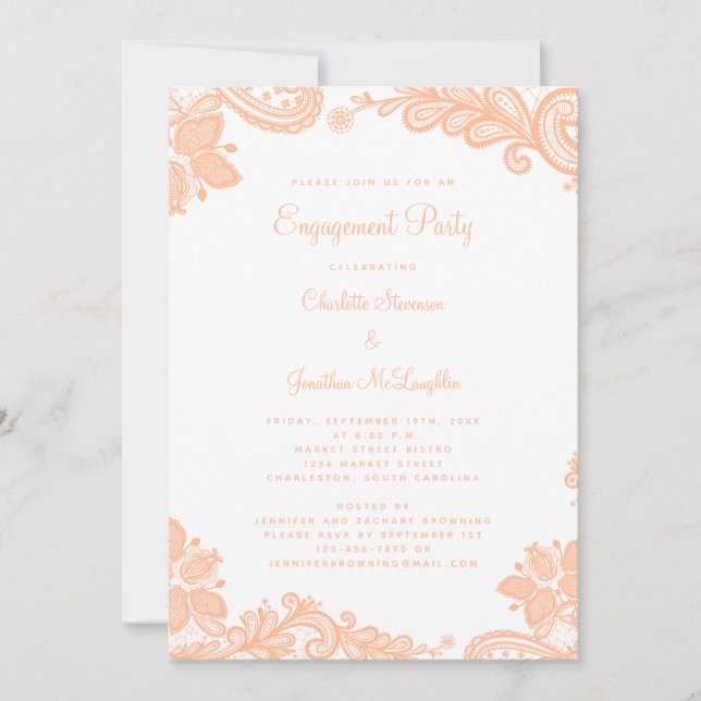Invitation Élégante dentelle romantique engagement de la part (Devant)