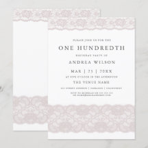 Élégante dentelle rose 100e anniversaire Invitatio