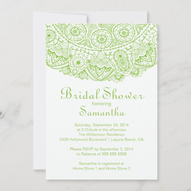 Invitation Elégante Dentelle verte nuptiale de douche Invitat (Devant)