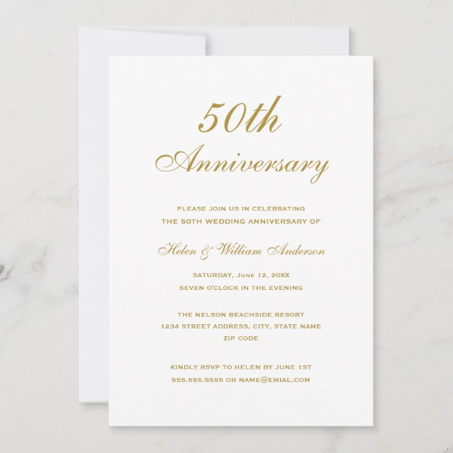 Invitation élégante d'or pour les 50 ans de mariag (Devant)