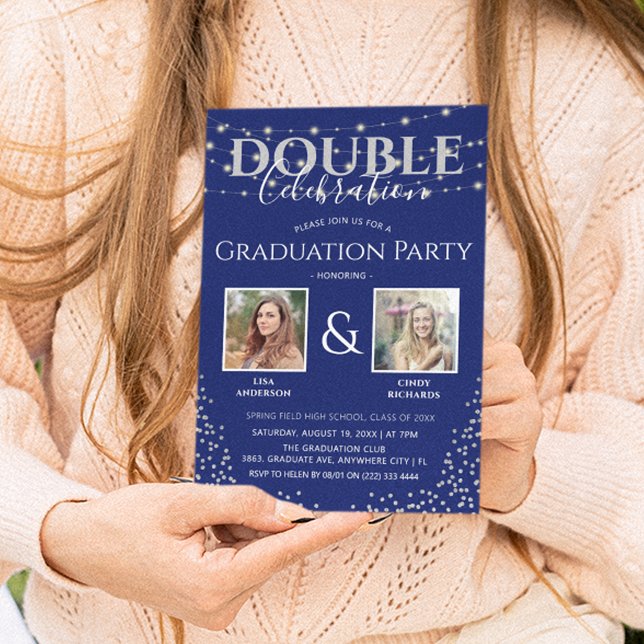 Invitation Élégante Double fête de graduation (Créateur téléchargé)