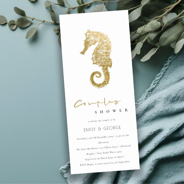 INVITATION ELÉGANTE DOUCHE À COUPLES DE LA MARINE D'OR FOIL (Créateur téléchargé)