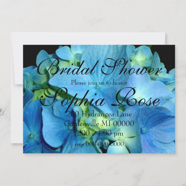 Invitation Elégante douche à nuptiale fleurie Blue Hydrangea (Devant)