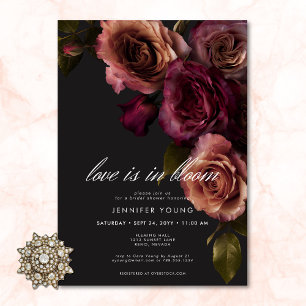 Invitation Élégante Douche de Mariée Burgundy Love en Fleur H