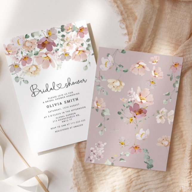 Invitation Elégante douche de mariée fleur sauvage (Créateur téléchargé)