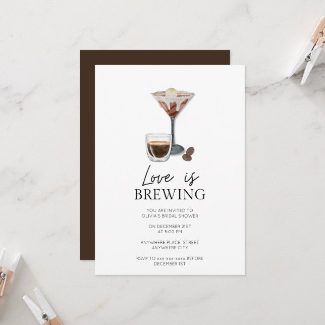 Invitation Elégante douche nuptiale à expresso martini (Devant/Arrière en situation)