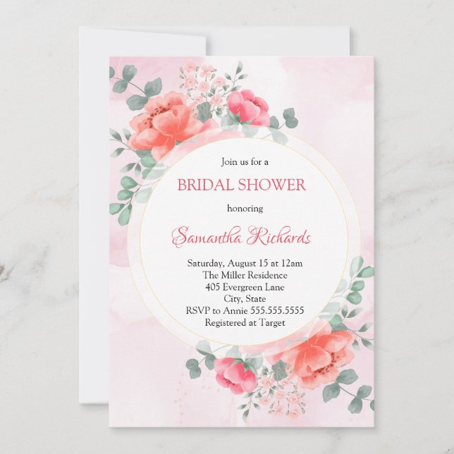Invitation Elégante douche nuptiale couleur rose vif (Devant)