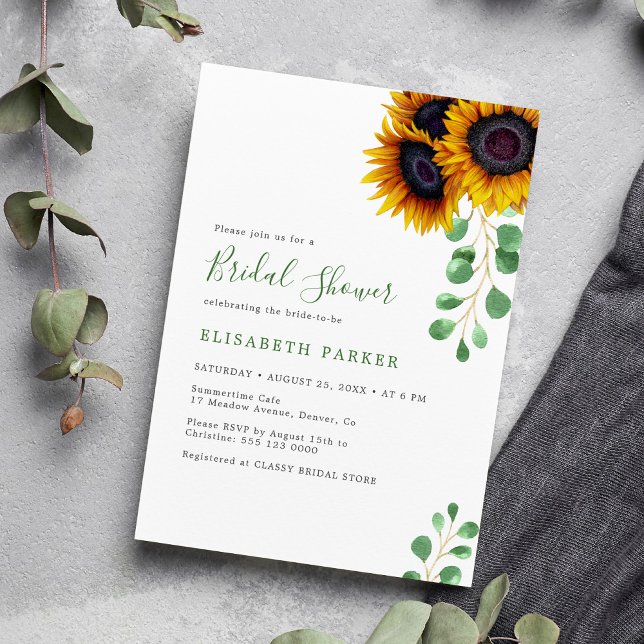 Invitation Elégante douche nuptiale de tournesol eucalyptus (Créateur téléchargé)