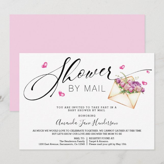 Invitation Élégante douche par courrier (Devant / Derrière)