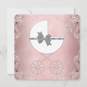Invitation Elégante douche pour bébé rose et gris