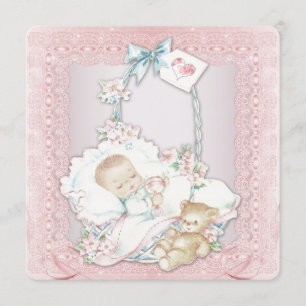Invitation Elégante douche pour bébé rose Vintage
