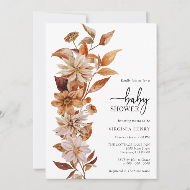 Invitation élégante du Baby shower d'automne (Devant)