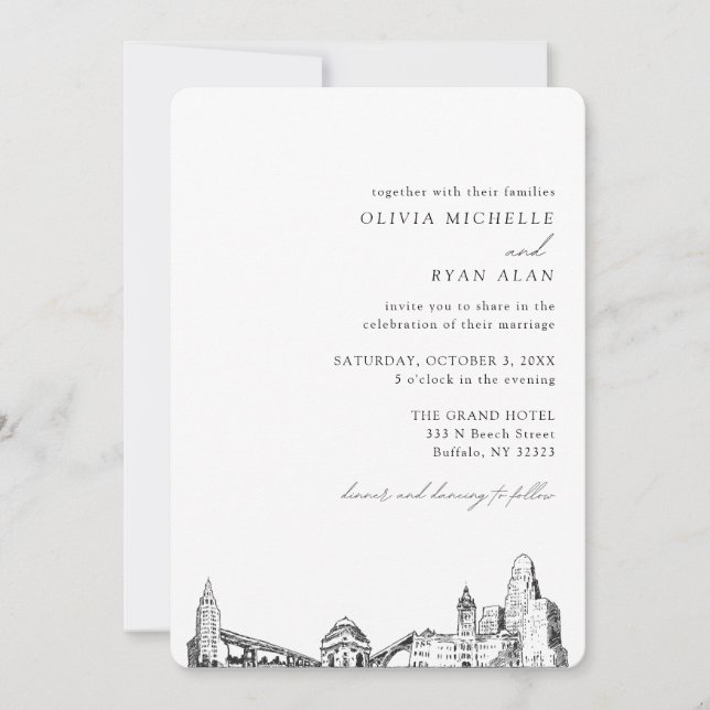 Invitation élégante du Mariage Buffalo Skyline (Devant)