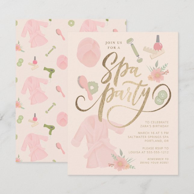 Invitation élégante du Spa Party avec/faux or (Devant / Derrière)