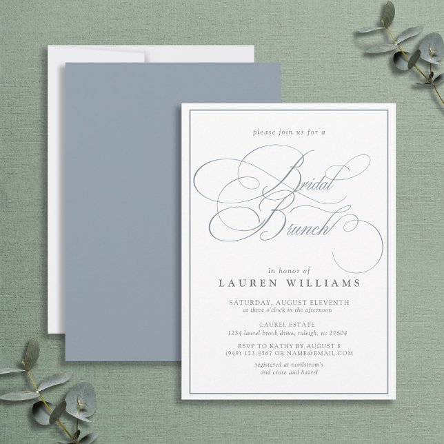Invitation Élégante Dusty Blue Calligraphy Bridal Brunch (Créateur téléchargé)