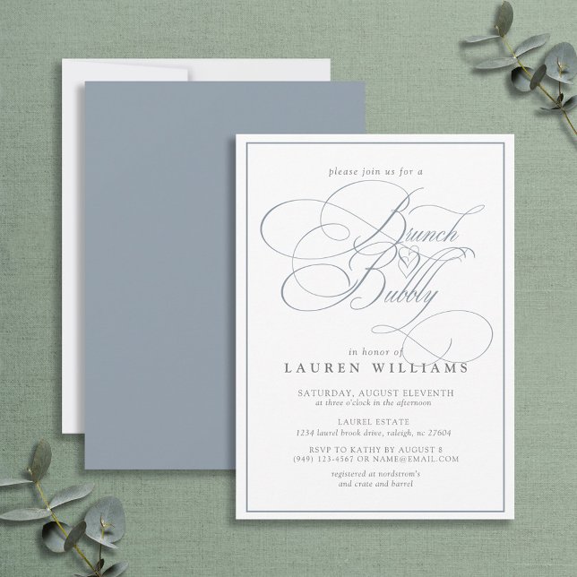 Invitation Elégante Dusty Blue Calligraphy Brunch & Bubbly (Créateur téléchargé)