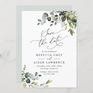 Invitation Elégante Dusty Blue Greenery Mariage Enregistrer l