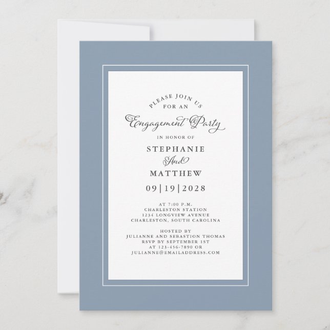 Invitation Elégante Dusty Blue Mariage (Devant)