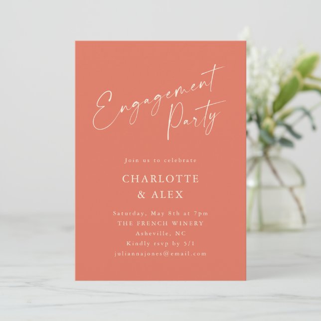 Invitation Elégante Dusty Orange Script Party (Debout devant)