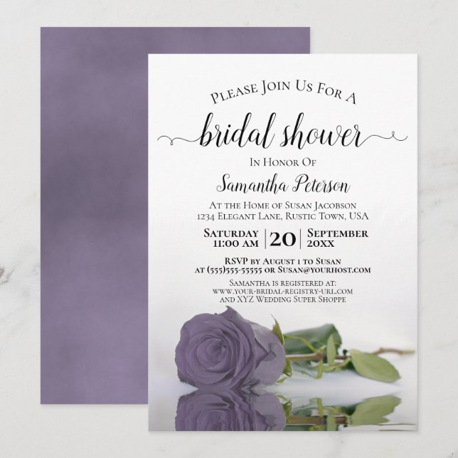 Invitation Élégante Dusty Romantique Purple Rose Fête des mar (Devant / Derrière)