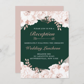Invitation Elégante Dusty Rose Floral Forest Green Réception