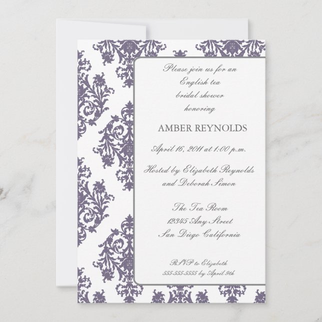 Invitation Élégante entreprise de douches nuptiales Damask (Devant)